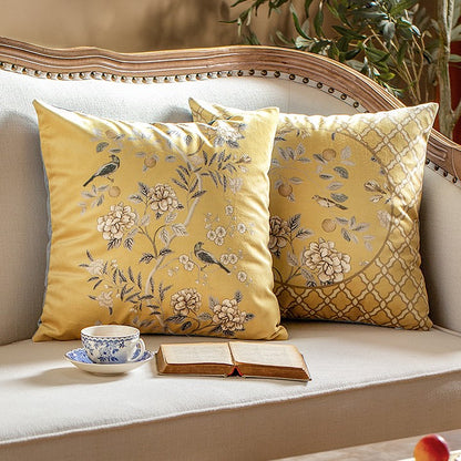 Japanese Style Yellow Velvet Cushion Cover