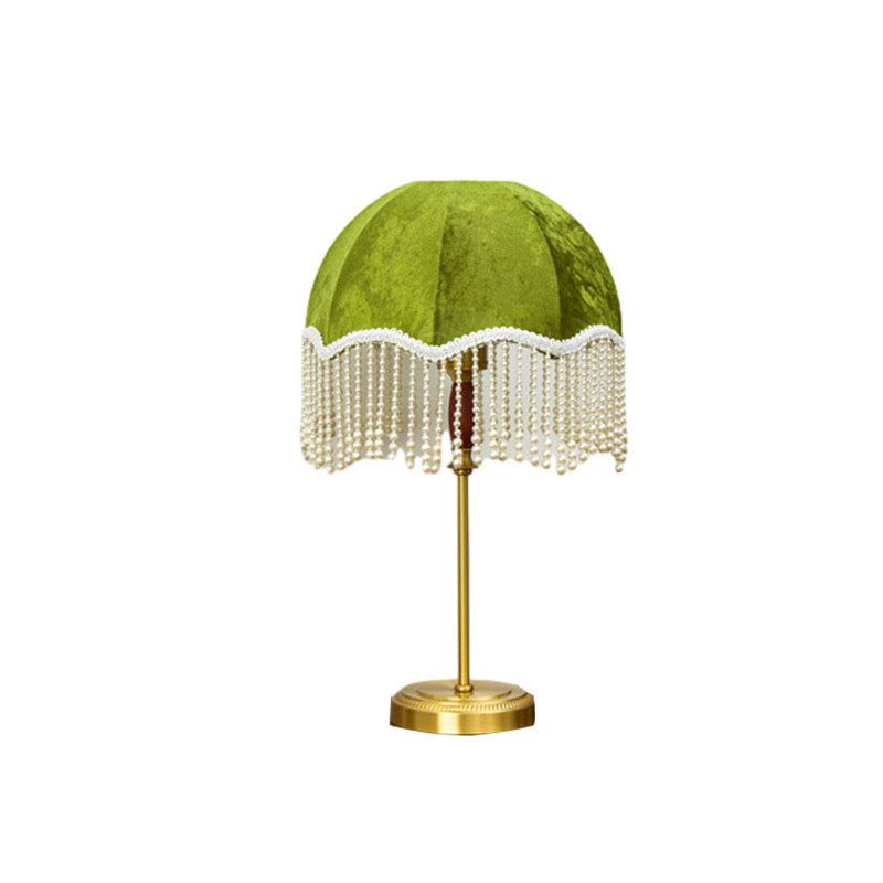 Table Lamp with Green Shade and Pearl Fringe