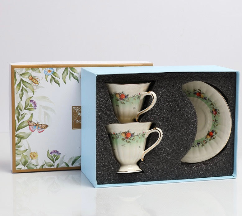 Vintage Style Light Green Ceramic Tea Set with Fruits