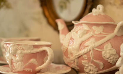 Pink Retro French Style Relief Ceramic Tea Set with Angels