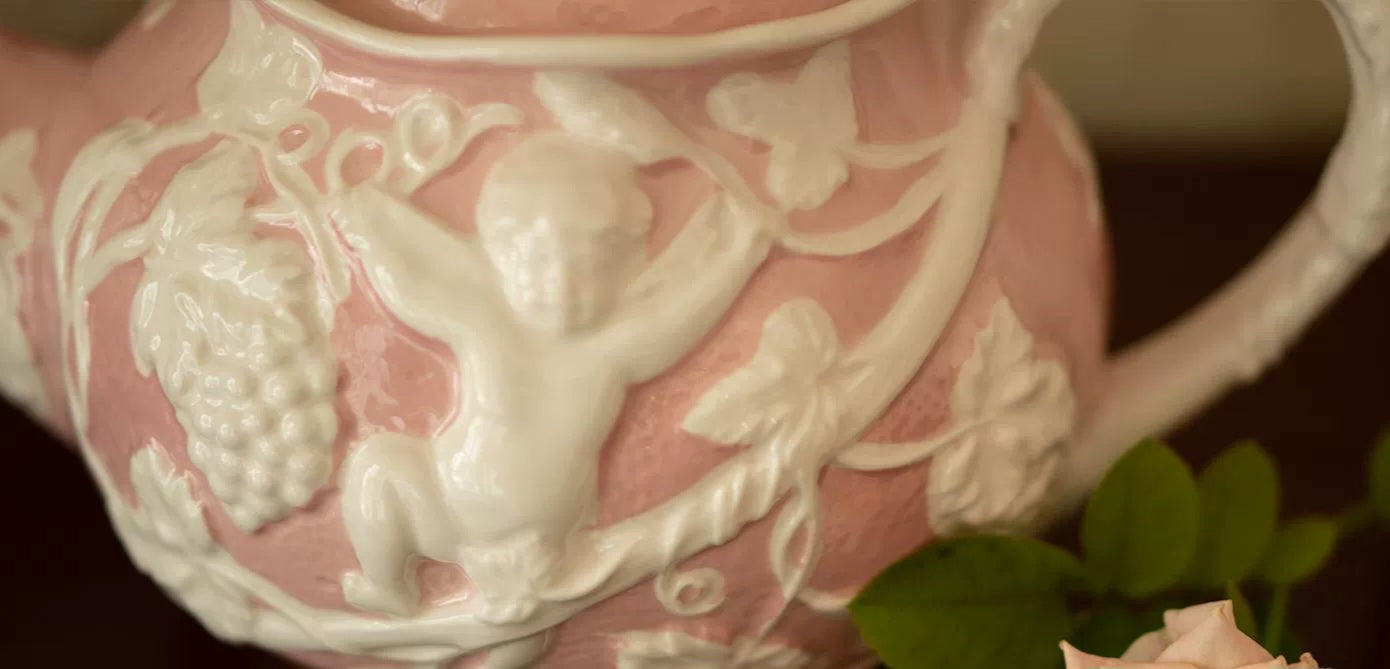 Pink Retro French Style Relief Ceramic Tea Set with Angels