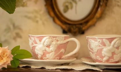 Pink Retro French Style Relief Ceramic Tea Set with Angels