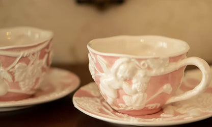 Pink Retro French Style Relief Ceramic Tea Set with Angels