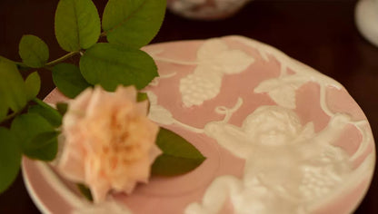 Pink Retro French Style Relief Ceramic Tea Set with Angels