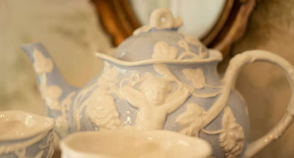 Blue Retro French Style Relief Ceramic Tea Set with Angels