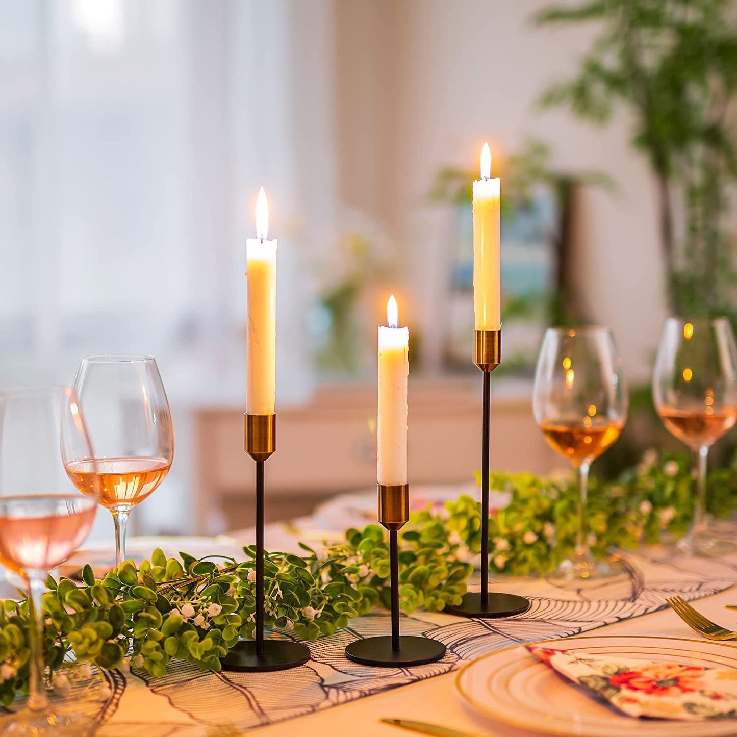 3 Piece Black and Gold Contrast Candlestick Holders Set