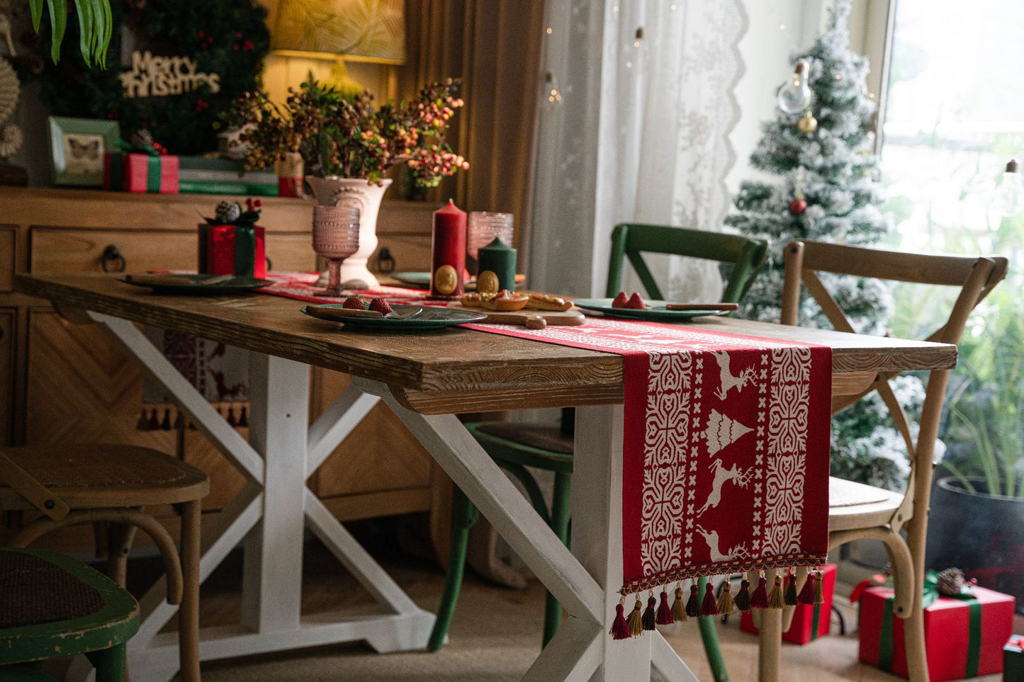 Hand Knited Christmas Table Runner