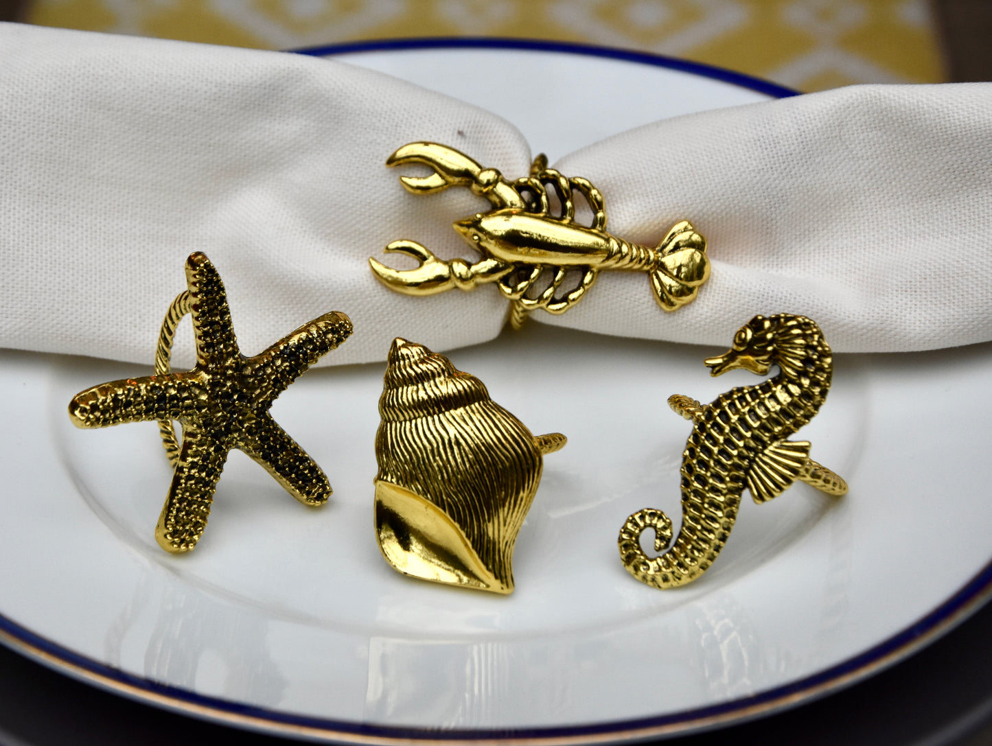 Vintage Inspired Bronze Sealife Napkin Rings (set of 4)