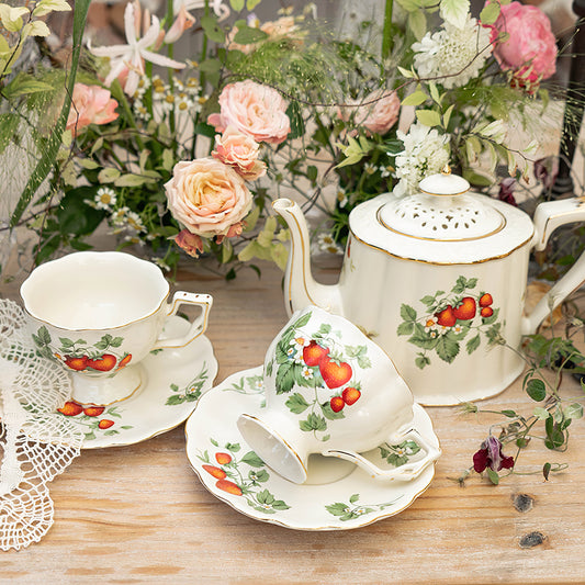 Vintage Style Strawberry Ceramic Tea Set