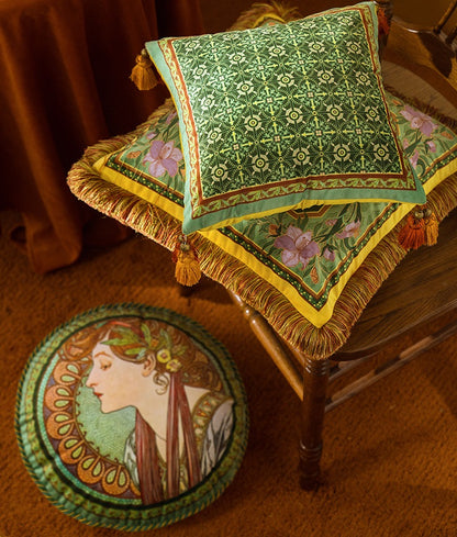 Premium Green & Yellow Velvet Cushion Cover