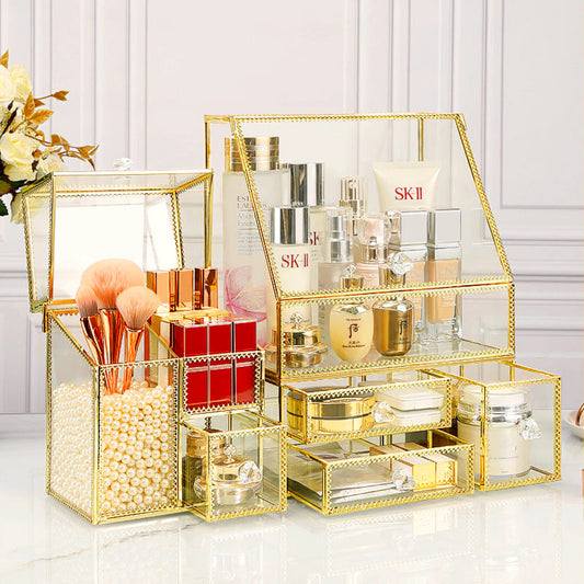 Gold Glass Cosmetic Storage Box