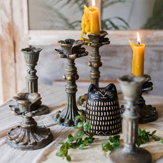 3 Piece Vintage Inspired Bronze Candlestick Holders