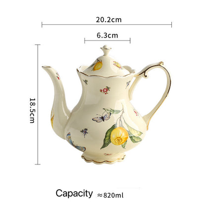 Vintage Style Ceramic Tea Set with Lemon and Butterfly Pattern