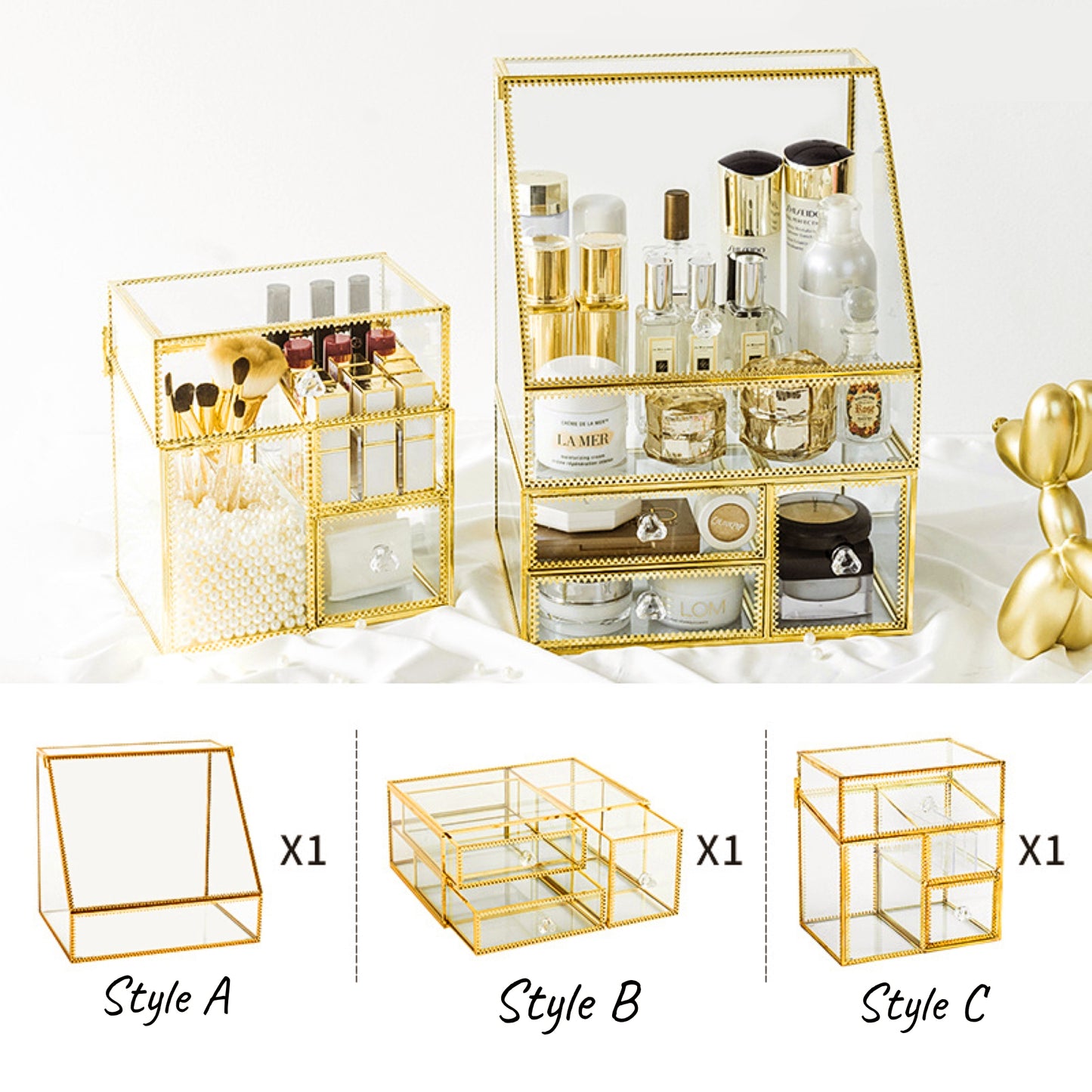 Gold Glass Cosmetic Storage Box