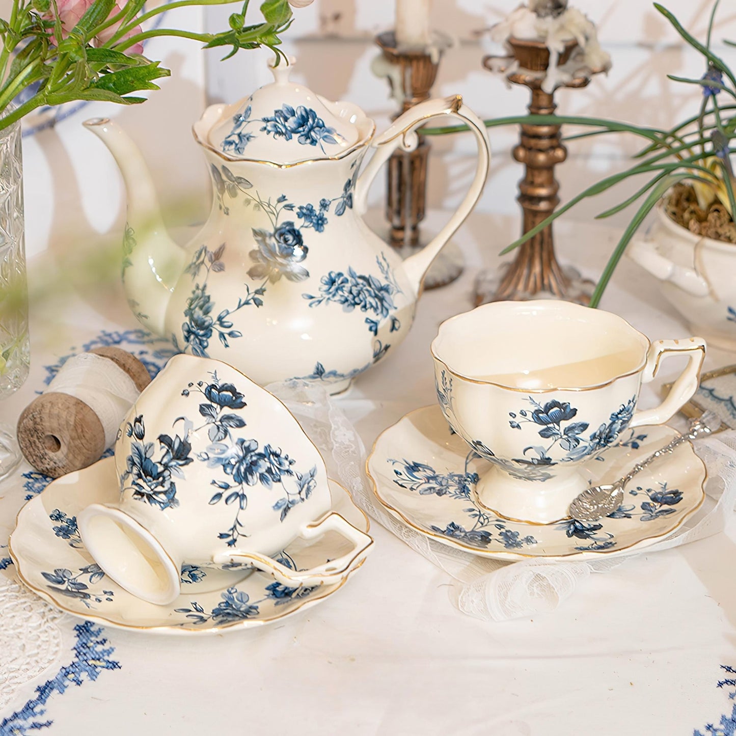 Vintage Style Ceramic Orchid Tea Set