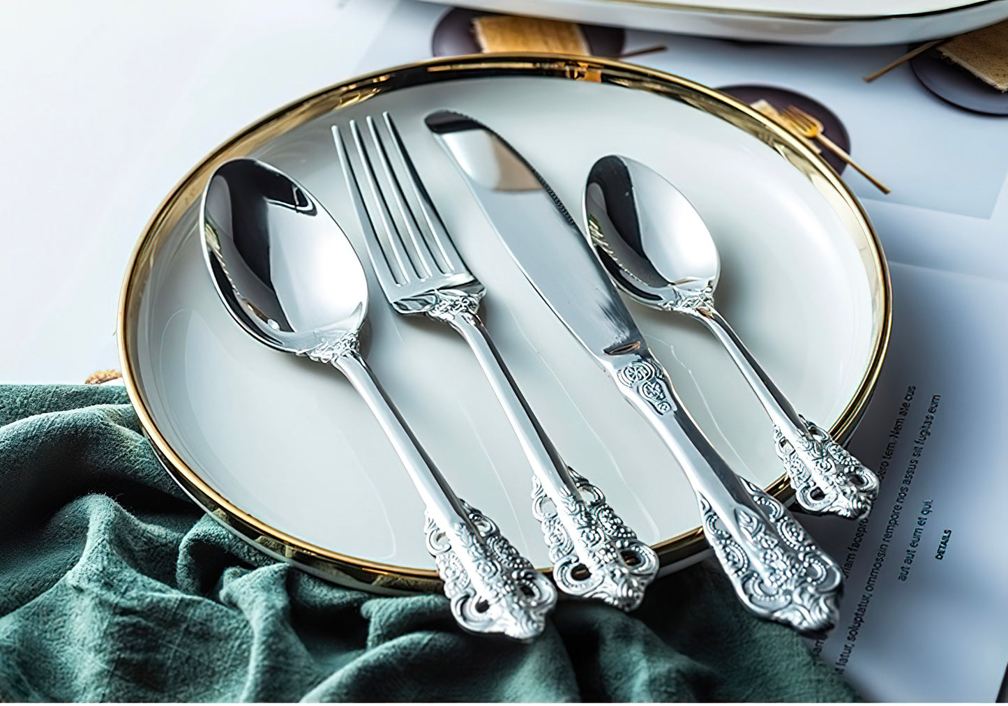 Gold and Silver Cutlery Set with a Box