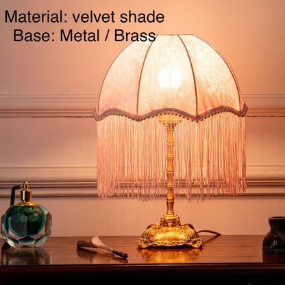 French Vintage Style Table Lamp with Pink Shade with Fringes