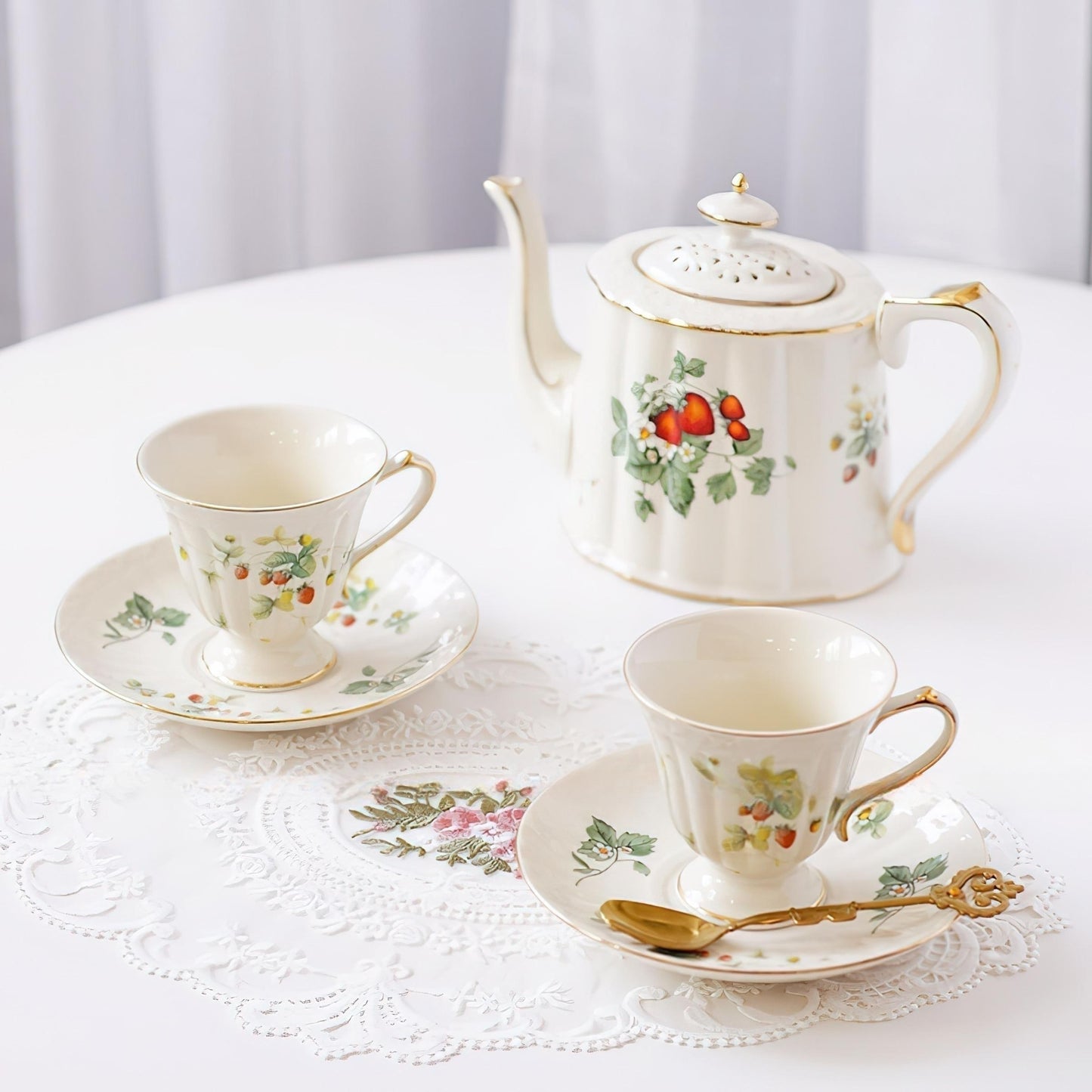 Vintage Style Ceramic Strawberry Tea Set