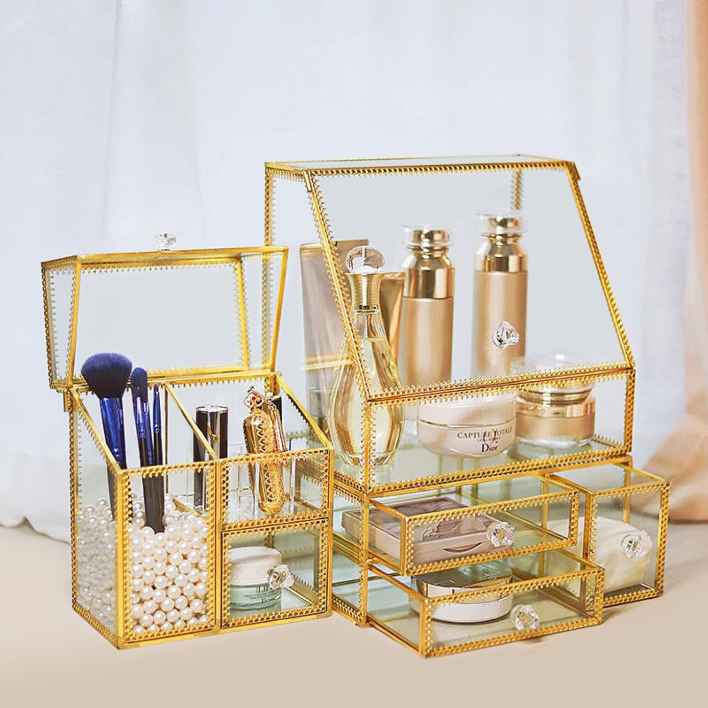 Gold Glass Cosmetic Storage Box