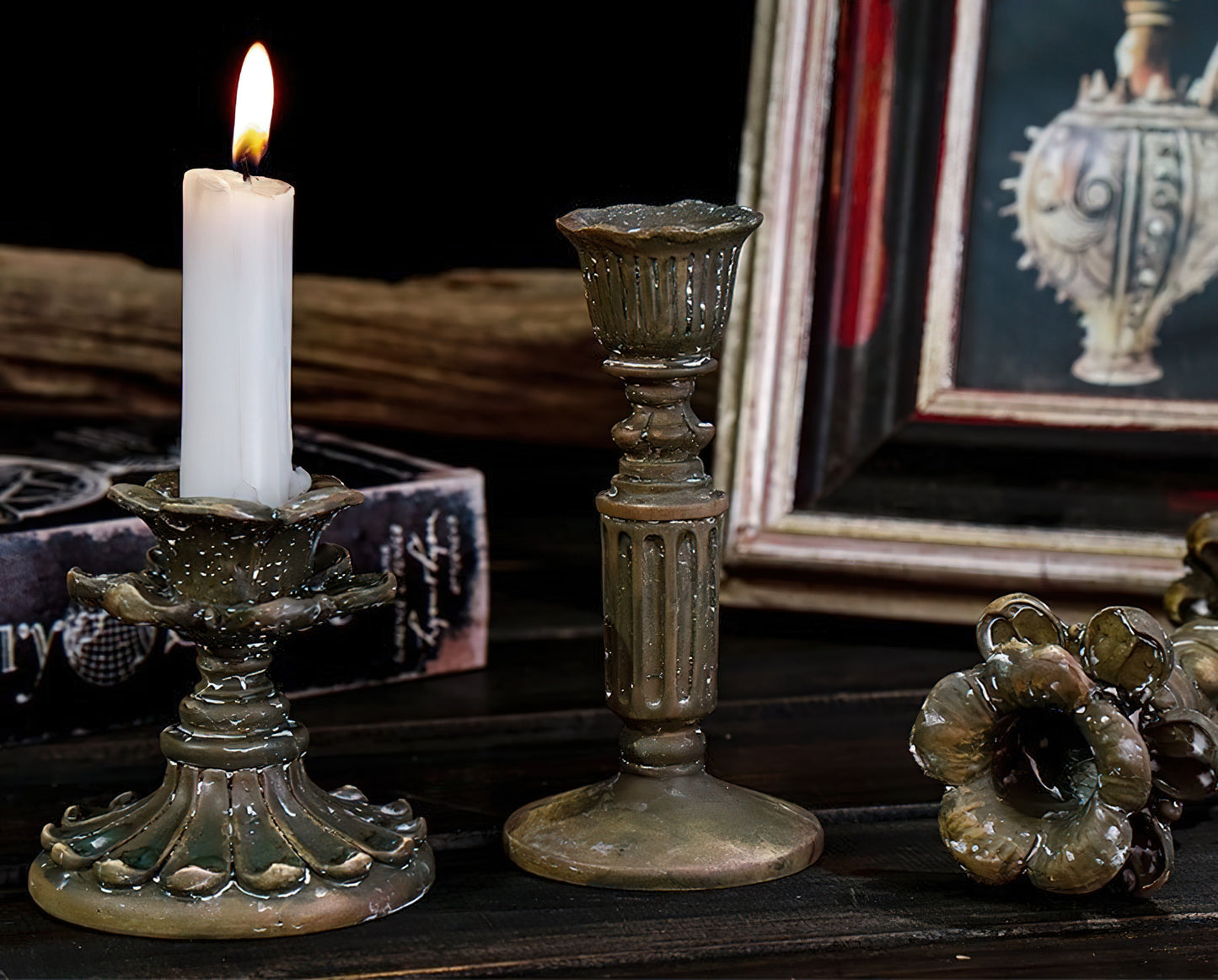 3 Piece Vintage Inspired Bronze Candlestick Holders