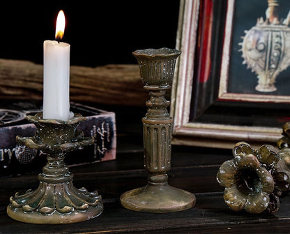 3 Piece Vintage Inspired Bronze Candlestick Holders