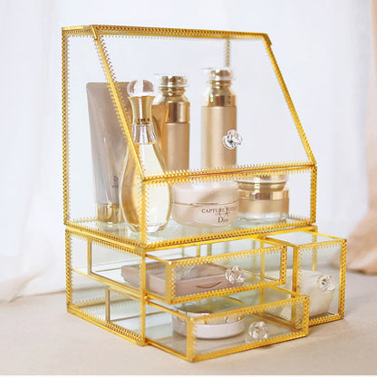 Gold Glass Cosmetic Storage Box