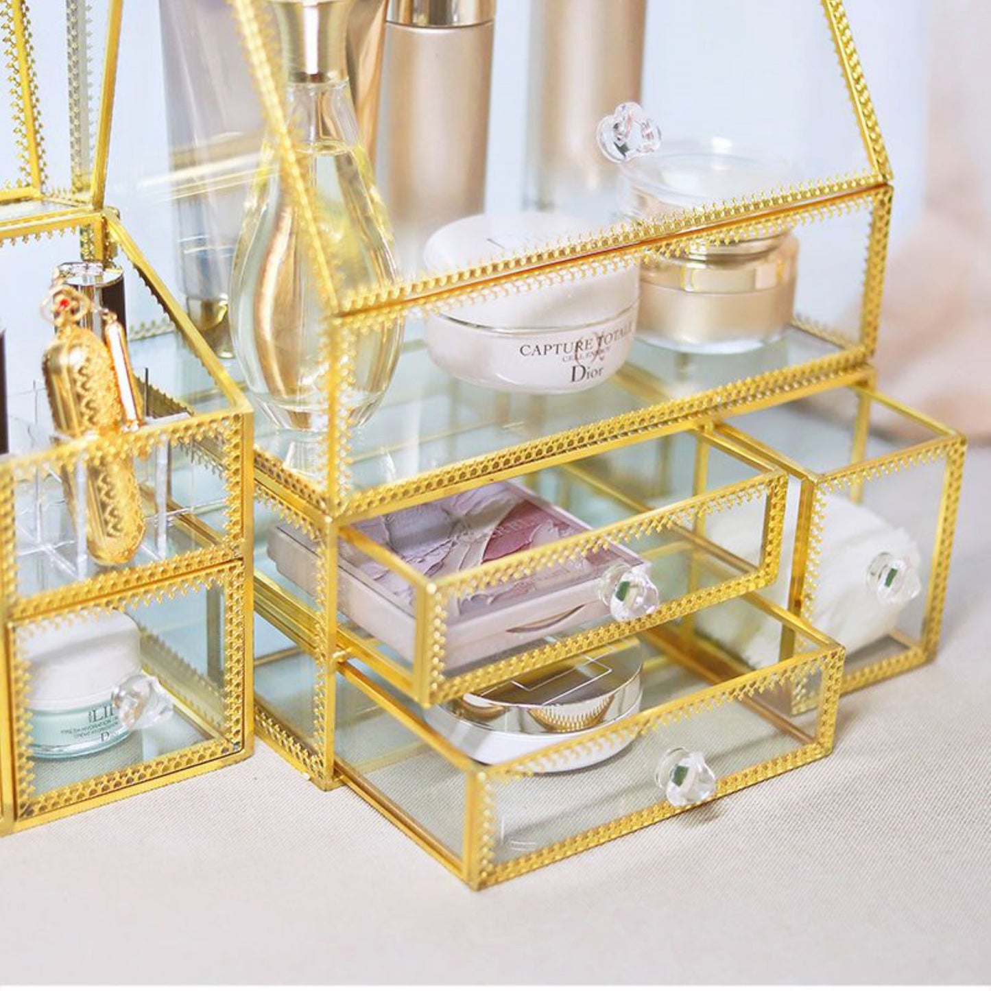 Gold Glass Cosmetic Storage Box