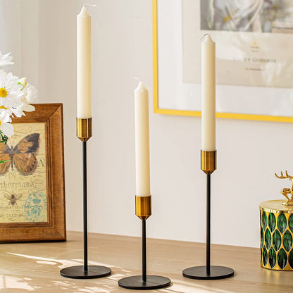 3 Piece Black and Gold Contrast Candlestick Holders Set