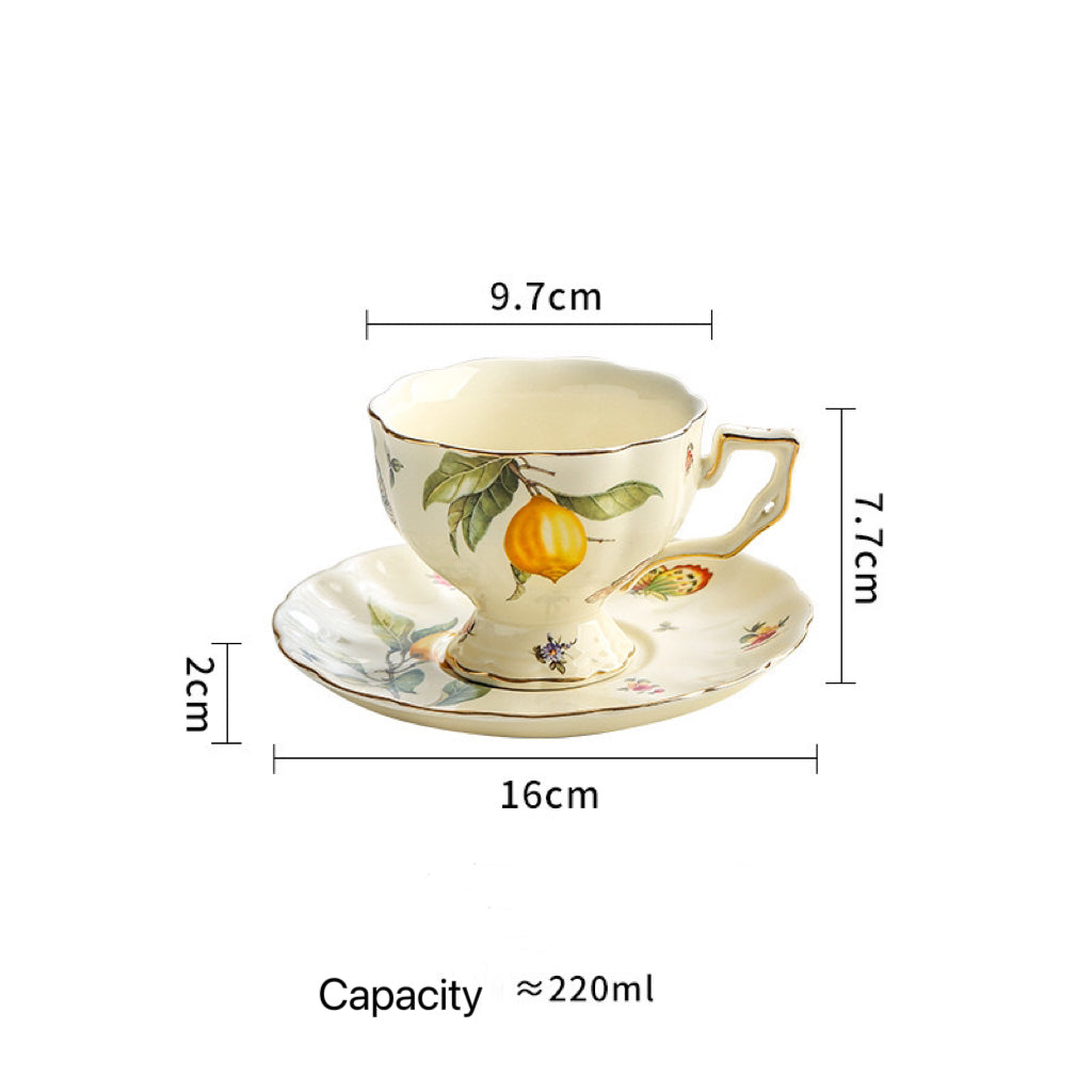 Vintage Style Ceramic Tea Set with Lemon and Butterfly Pattern