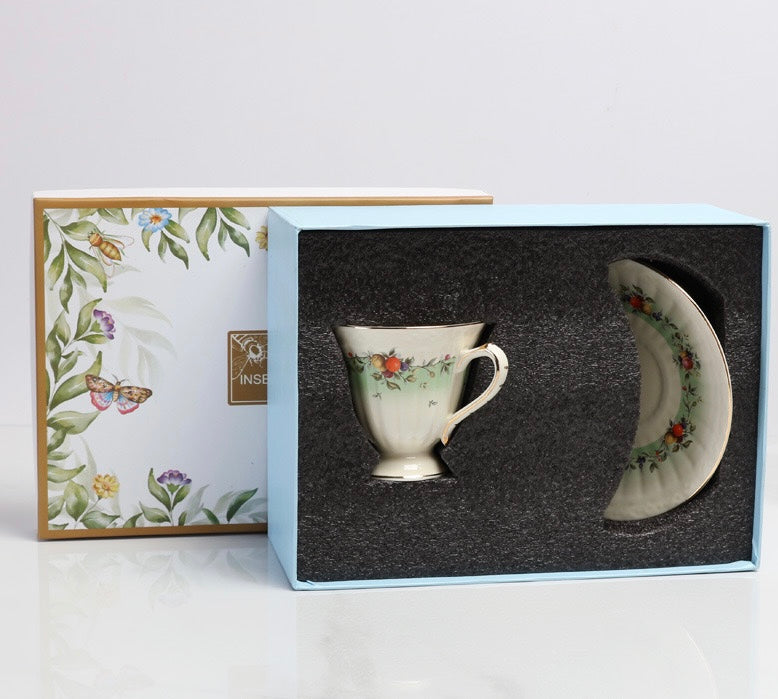 Vintage Style Light Green Ceramic Tea Set with Fruits