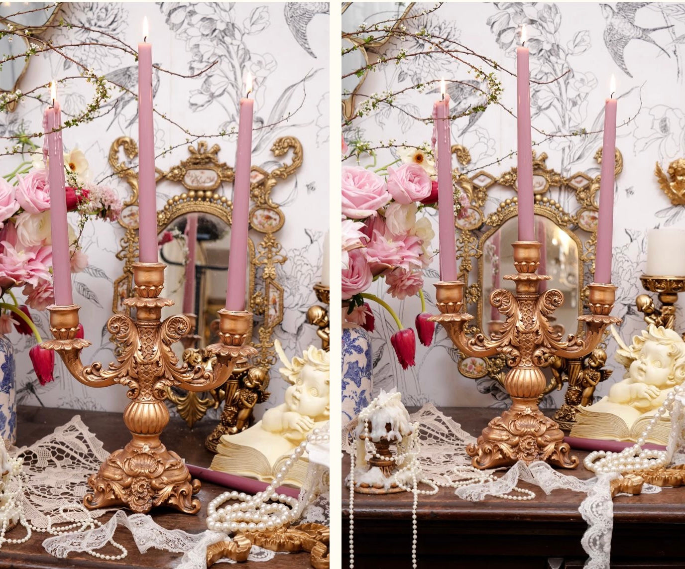 French Vintage Inspired Cinderella Candlestick Holders