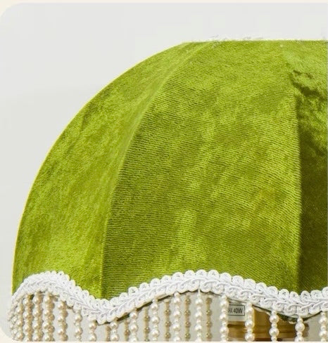 Table Lamp with Green Shade and Pearl Fringe