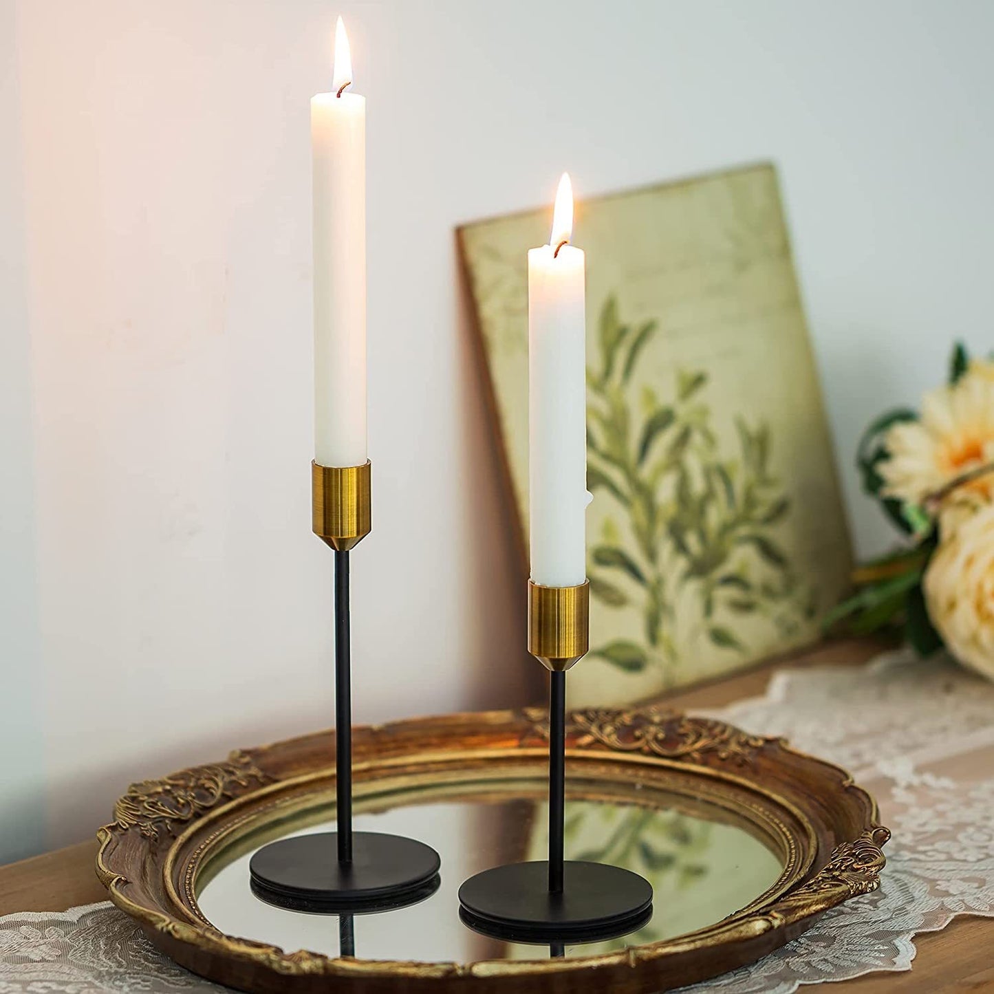 3 Piece Black and Gold Contrast Candlestick Holders Set