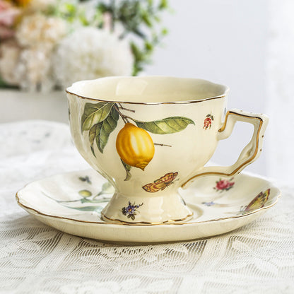 Vintage Style Ceramic Tea Set with Lemon and Butterfly Pattern