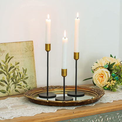 3 Piece Black and Gold Contrast Candlestick Holders Set