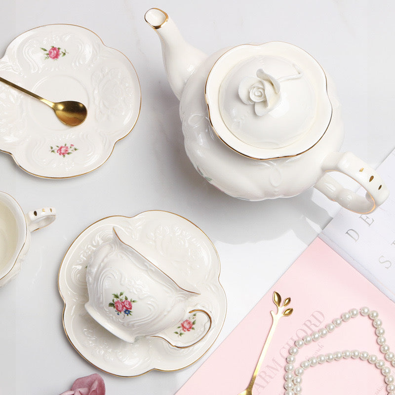 Vintage Style Ceramic Tea Set with Roses