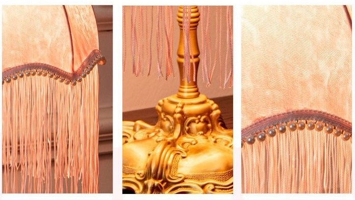 French Vintage Style Table Lamp with Pink Shade with Fringes