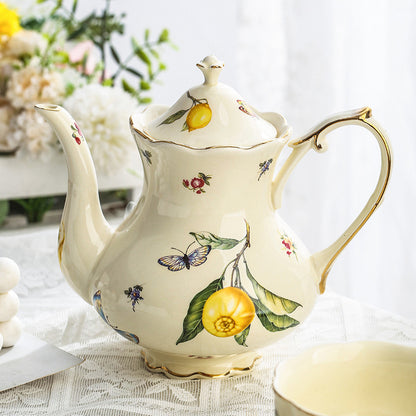 Vintage Style Ceramic Tea Set with Lemon and Butterfly Pattern