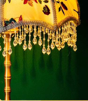 Table Lamp with Embroidered Floral Shade with Fringes