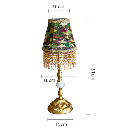 Green Table Lamp with Pearl Fringe