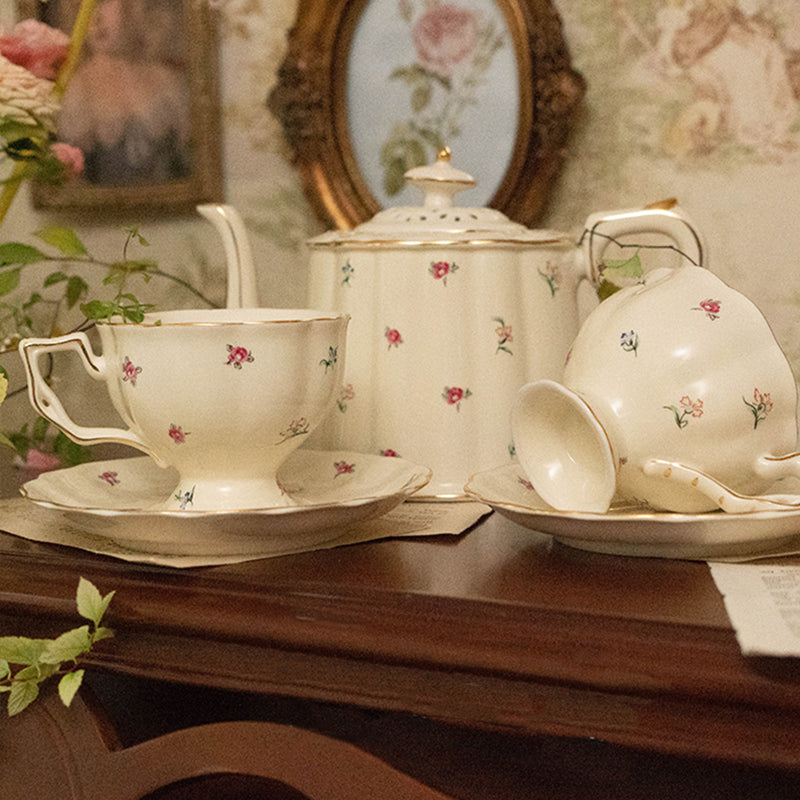 Retro style ceramic floral tea set