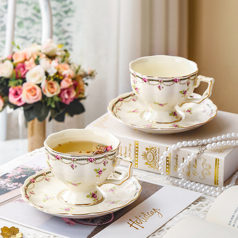 Vintage Inspired Ceramic Coffee Cup and Saucer Tea Set