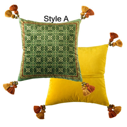 Premium Green & Yellow Velvet Cushion Cover