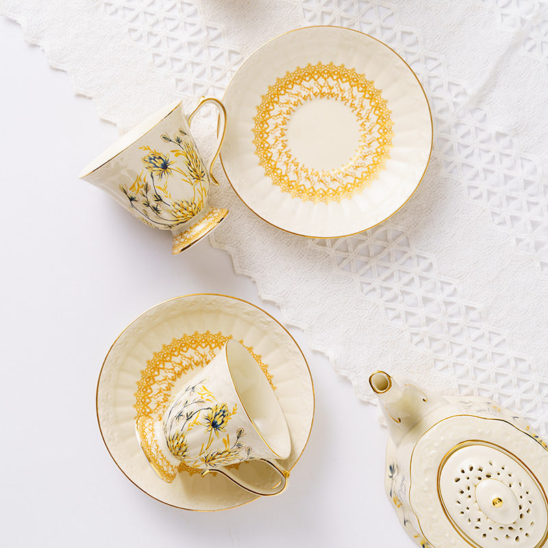 Vintage Style Tea Set with Wheat Pattern