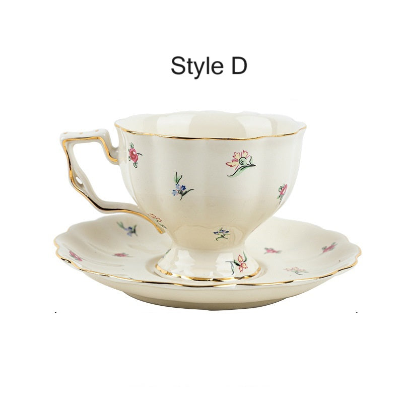 Vintage Inspired Ceramic Coffee Cup and Saucer Tea Set