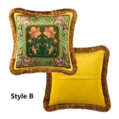 Premium Green & Yellow Velvet Cushion Cover