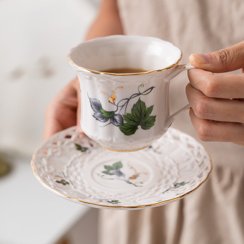 Vintage Style Ceramic Tea Set with Plant Pattern