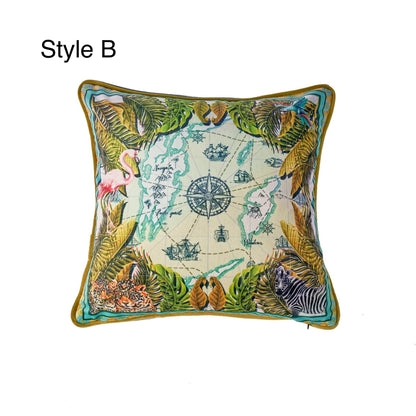 Blue Nature and Animal Pattern Velvet Cushion Cover