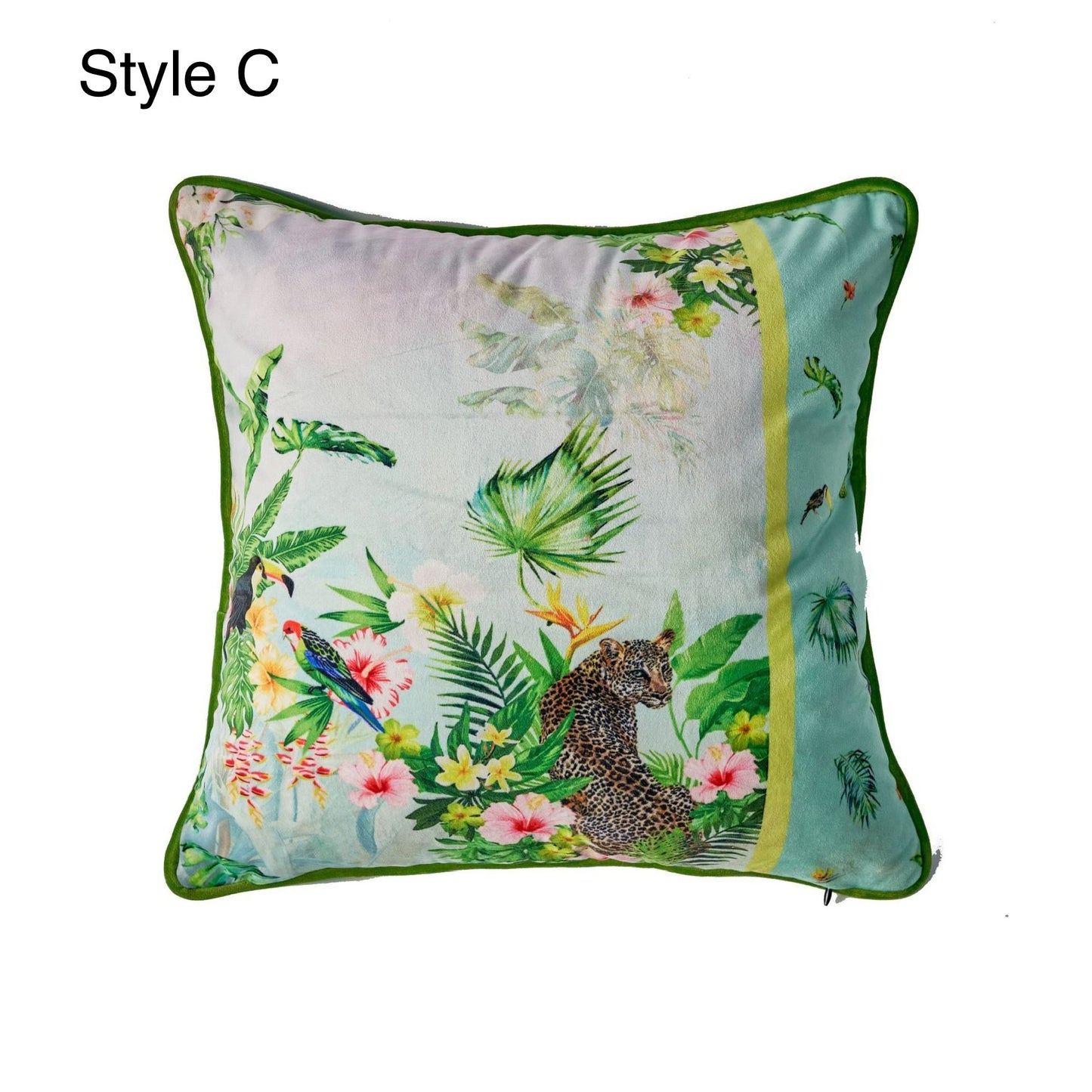 Blue Nature and Animal Pattern Velvet Cushion Cover