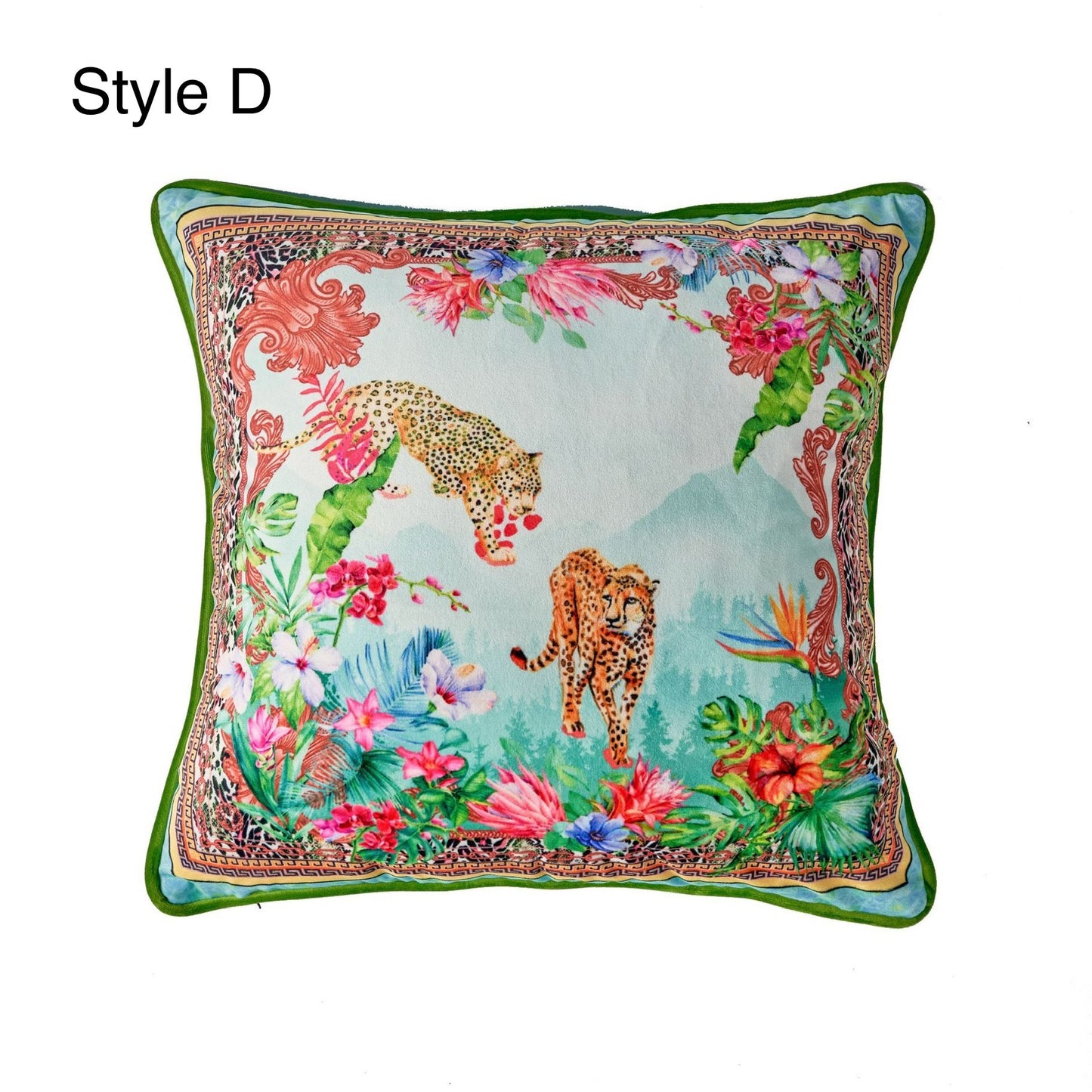 Blue Nature and Animal Pattern Velvet Cushion Cover